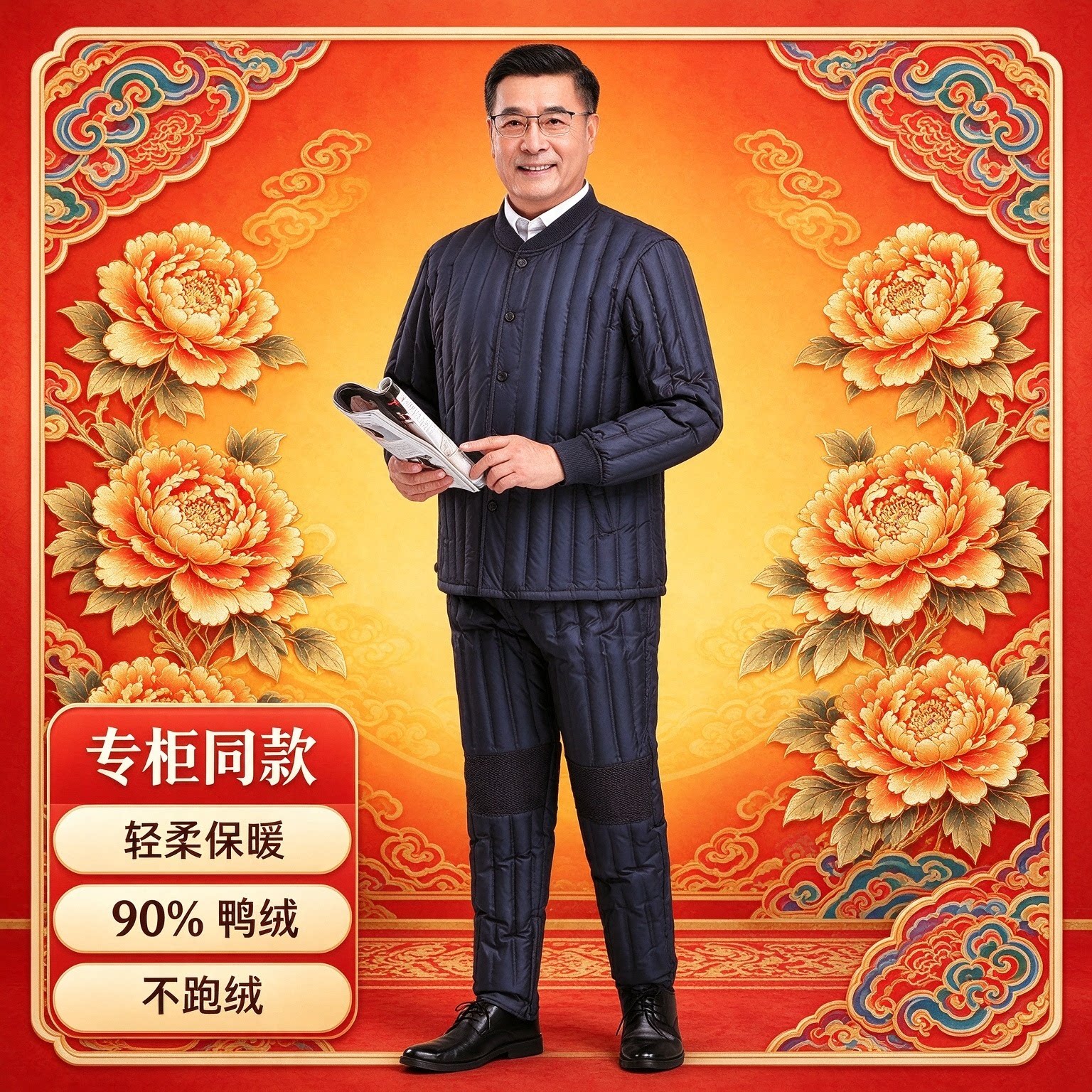 南极人老年人羽绒内胆套装男式羽绒服羽绒裤男士羽绒衣服内穿保暖