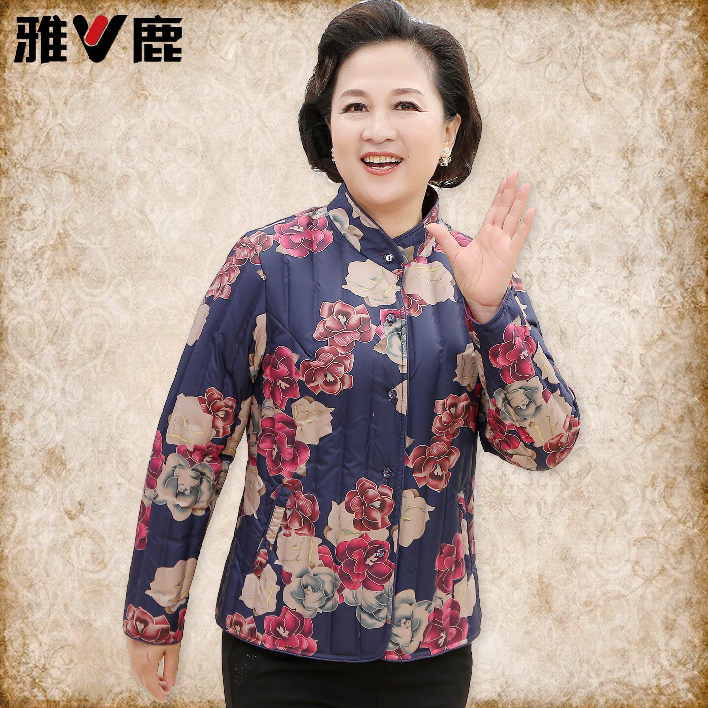 雅鹿中老年人羽绒服女式轻薄款短款老太太羽绒棉服奶奶装妈妈外套