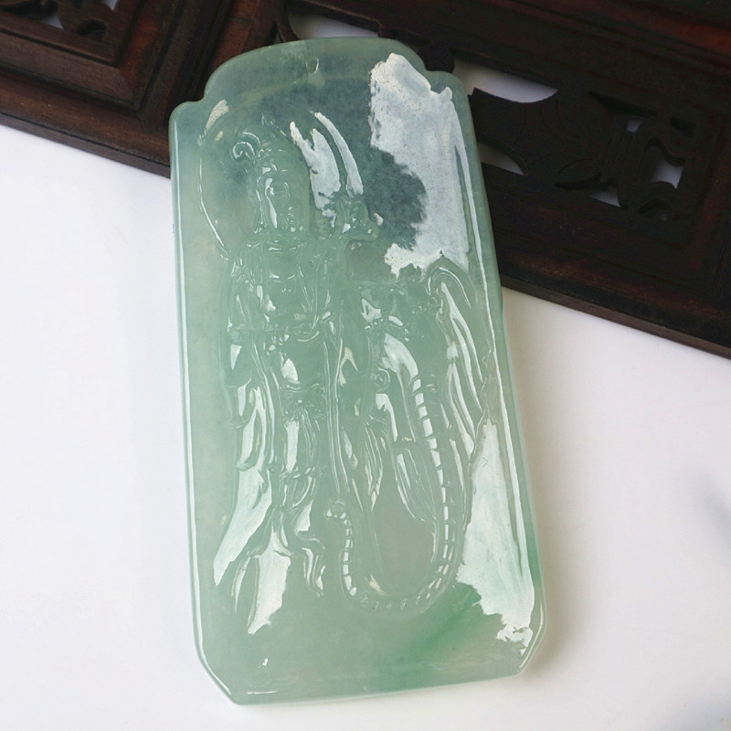 天然缅甸A货翡翠御象观音菩萨吊坠男女款冰种玉石项链浅绿色珠宝