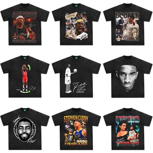 纯棉美式T恤球星艾弗森科比库里罗斯重磅短袖复古半袖男女百搭潮