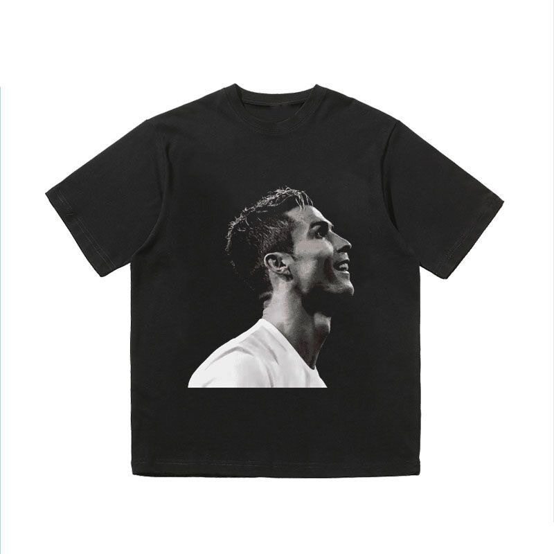 【100%纯棉】美式印花C罗短袖足球复古高街运动T恤打底重磅原创男