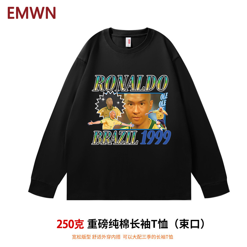 朗拿度张家辉罗纳尔多合体印花圆领T恤上衣打底衫创意复古男运动