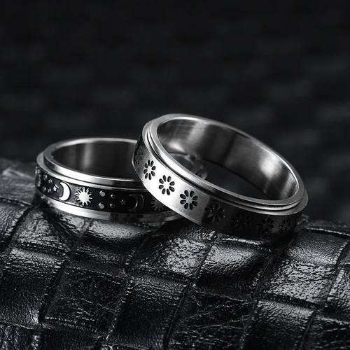 Vintage Sun And Moon Fidget Spinner Rings For Men Anxiety Re