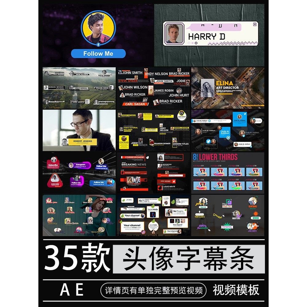.头像字幕条AE照片人物介绍标题视频开场片头素材代做制作