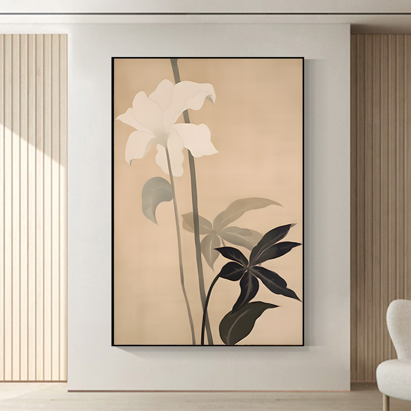 侘寂风客厅装饰画现代轻奢沙发背景墙落地画挂画卧室简约花卉壁画