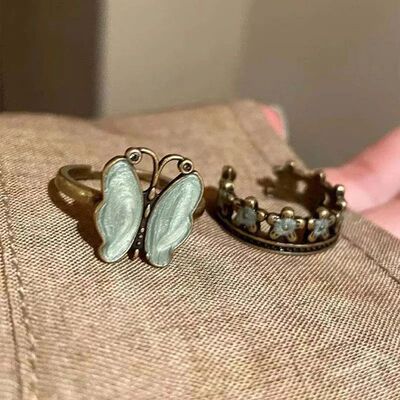 Vintage Silver Color Butterfly Flower Opening Ring For Women