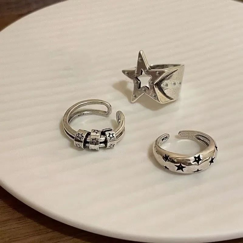 Retro Punk Geometric Pentagram Star Ring For Men Women Y2K E