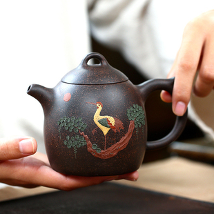 家用茶壶宜兴名家手工紫砂壶原矿黑金砂复古秦权大容量功夫茶具