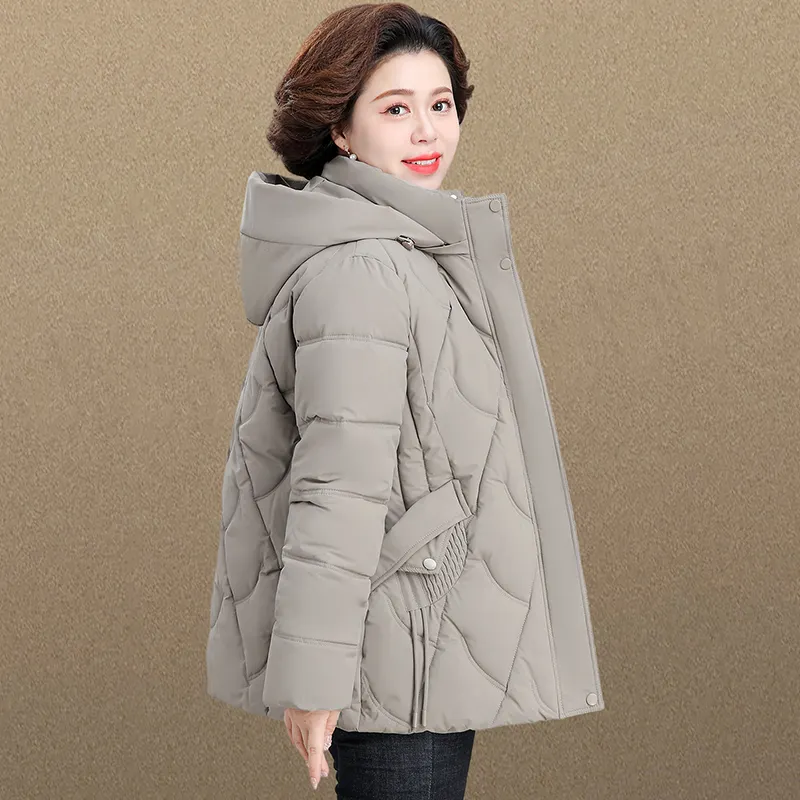 中老年妈妈冬装连帽加厚棉服