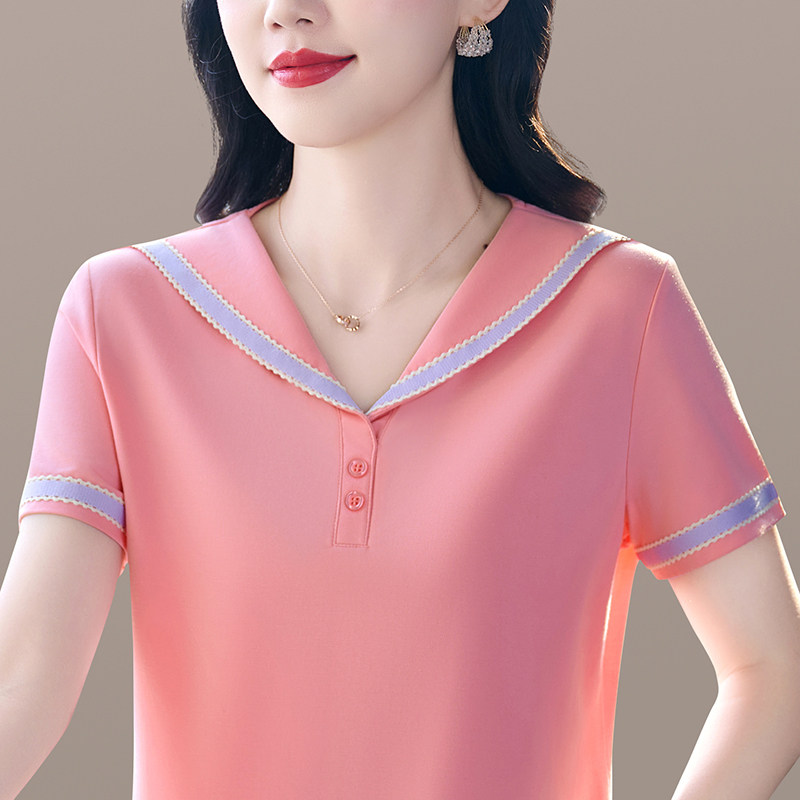 正肩短袖t恤女款2026新款爆款时髦洋气时尚上衣女装中年妈妈夏装