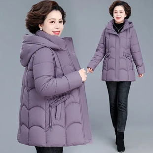 中年妈妈冬装2026新款连帽中长款棉服女加厚保暖宽松外套