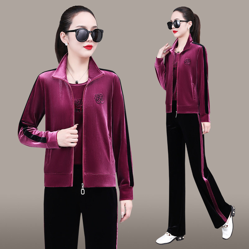 洋气立领金丝绒运动服套装女春秋季2026新款卫衣百搭休闲服三件套