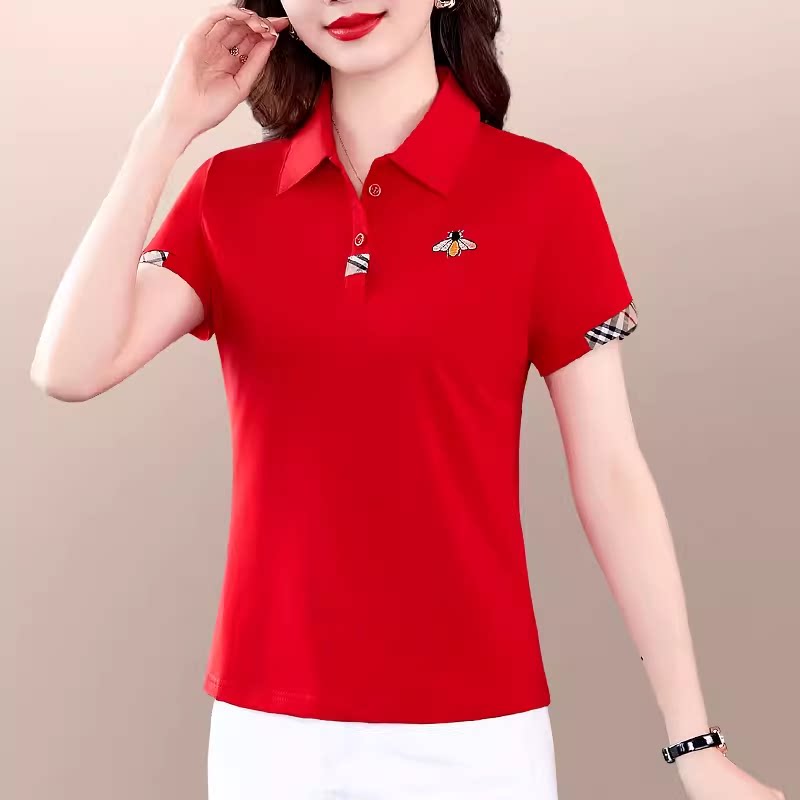 纯棉短袖t恤女夏装2026新款时尚韩版polo衫妈妈运动休闲上衣薄款