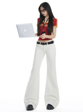 奥莱MAXSMLA25th ootd!辣妹白色低腰微喇牛仔裤女春夏新款修身