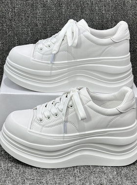 欧货真皮增高8CM小白鞋女2026新款欧洲站白色厚底松糕超火老爹鞋