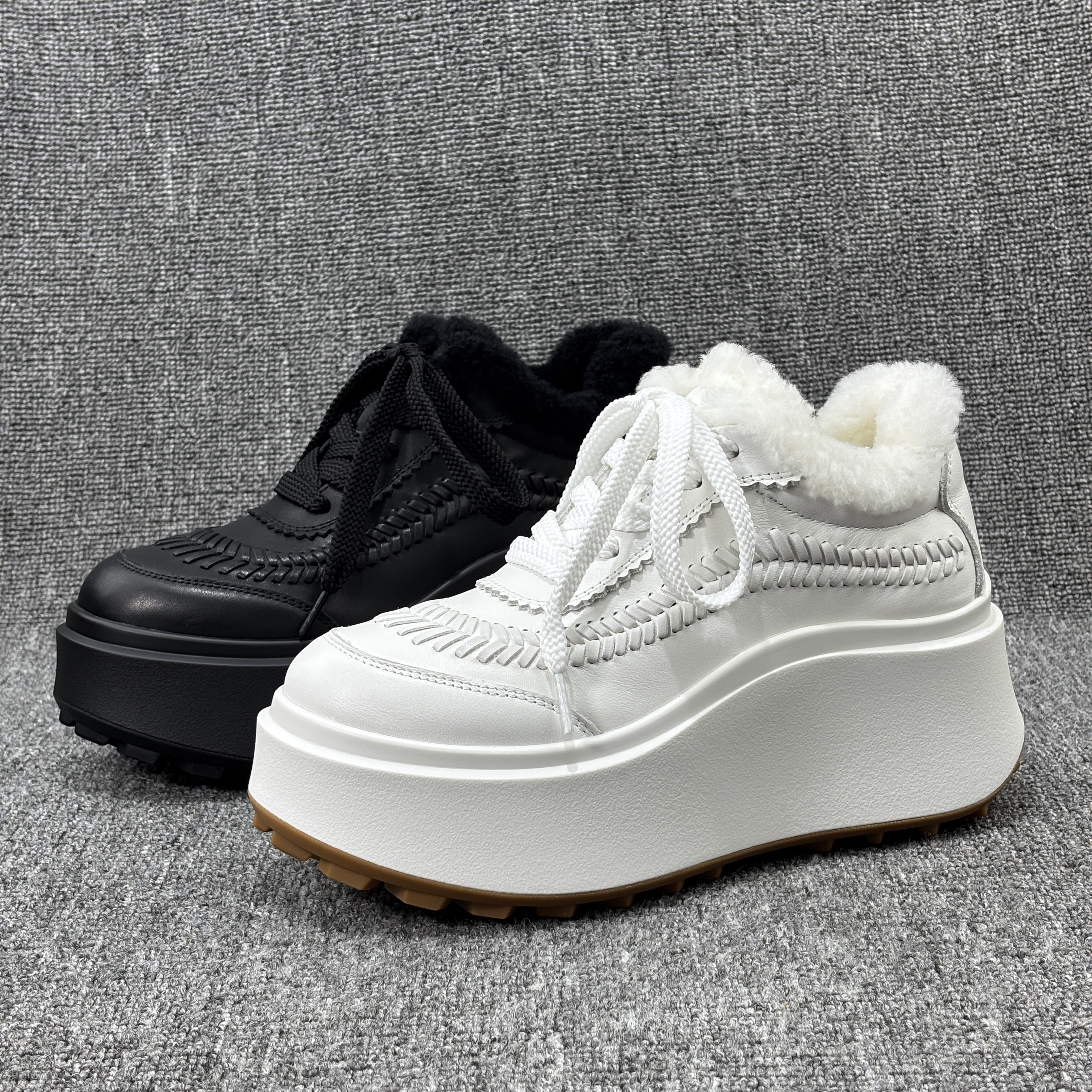 欧洲站2025冬季新款保暖棉鞋真皮厚底增高小白鞋欧货加绒老爹鞋女