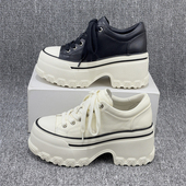 圆头增高8cm小个子休闲鞋 欧洲站2025年新款 真皮厚底饼干鞋 女欧货