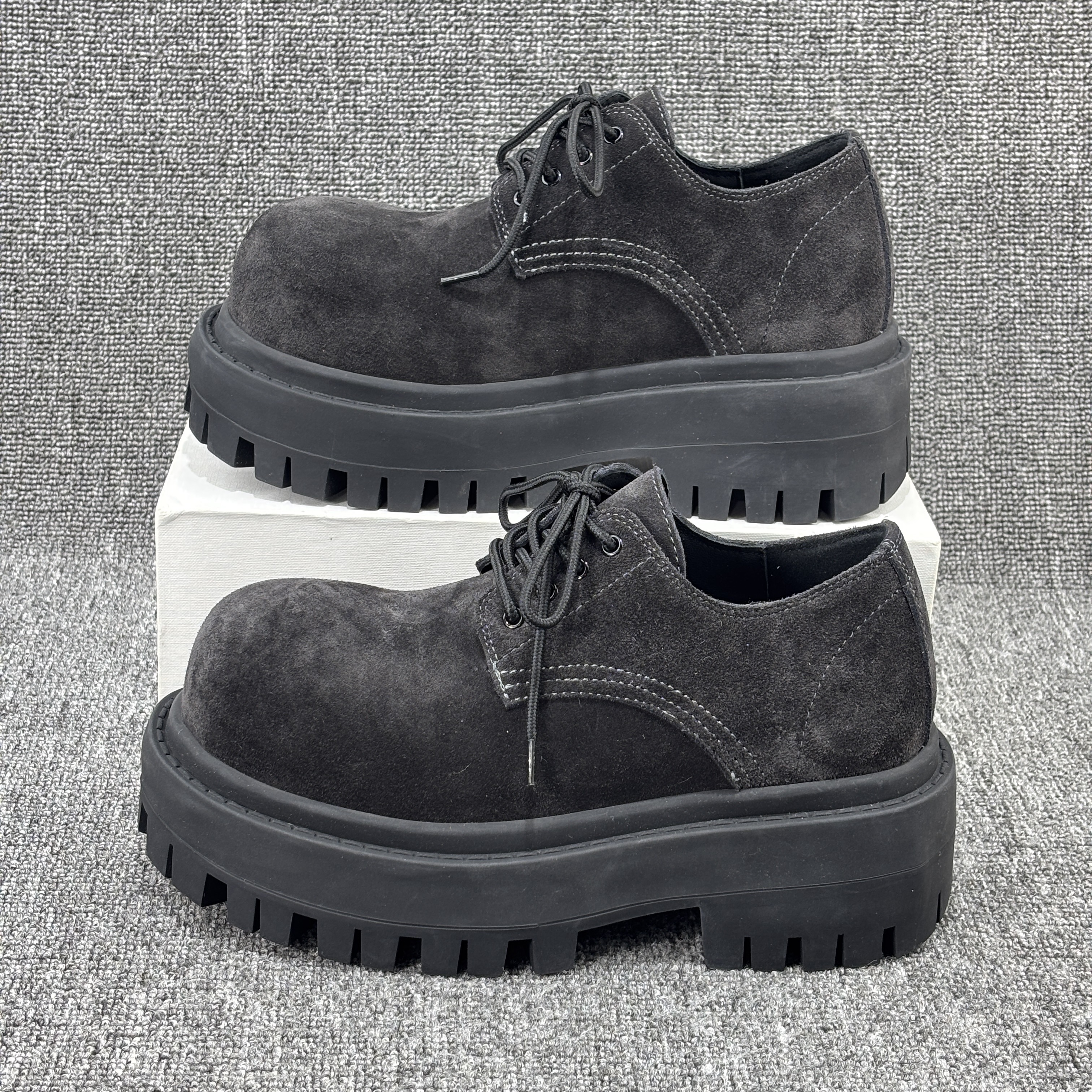 欧洲站2025新款厚底松糕单鞋增高大头皮鞋女英伦风做旧德比鞋欧货