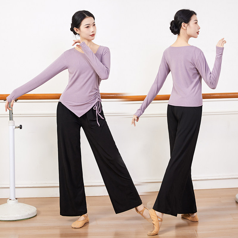 现代舞手指套舞蹈练功服上衣女显瘦黑色舞蹈裤春夏古典舞服新款