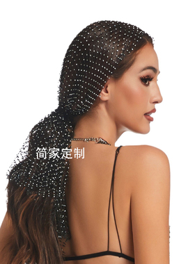 娜扎同款黑色闪钻头巾