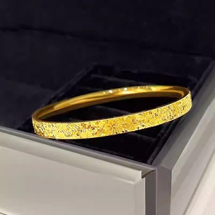 18K碎冰冰手镯au750黄金不脱模樱花吉言高级感爆闪实心手环