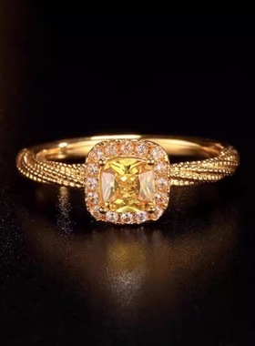 18K镶钻方糖戒au750彩金不脱模戒指女款闭口玫瑰金简约几何型好礼