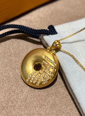 福满传家18k花丝镂空平安扣吊坠不脱模Au750镶嵌白贝莫桑金好礼