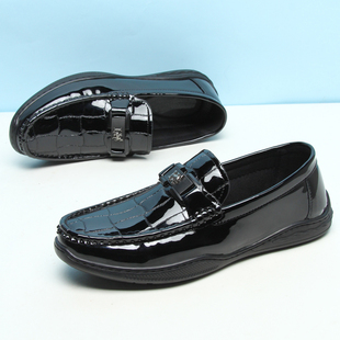 2025春秋新款漆皮豆豆男鞋韩版亮面真皮商务休闲套脚皮鞋士乐福鞋