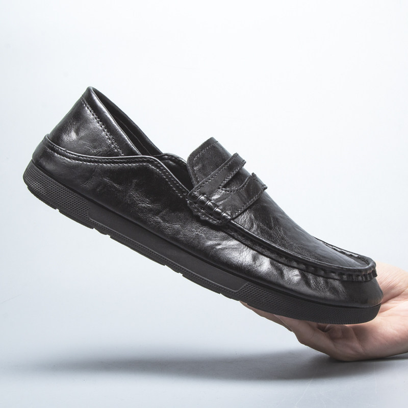 新款软底真皮豆豆男鞋春秋季一脚蹬休闲驾车韩版圆头潮男乐福皮鞋