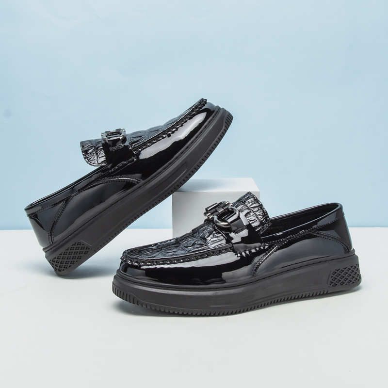 男士亮面皮鞋2025秋冬新款真皮加绒保暖豆豆鞋漆皮商务休闲厚底鞋,流行男鞋,乐福鞋（豆豆鞋）,淘宝优惠券,粉丝福利购,淘宝优惠卷