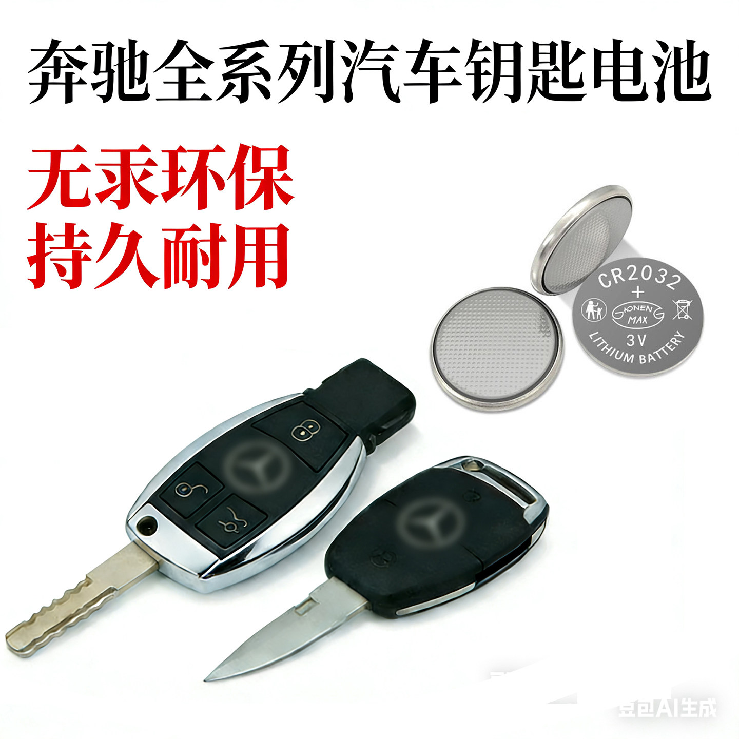 适用奔驰C260l汽车GLA GLC300GLK CLA S级E300L车钥匙C200电池GLE