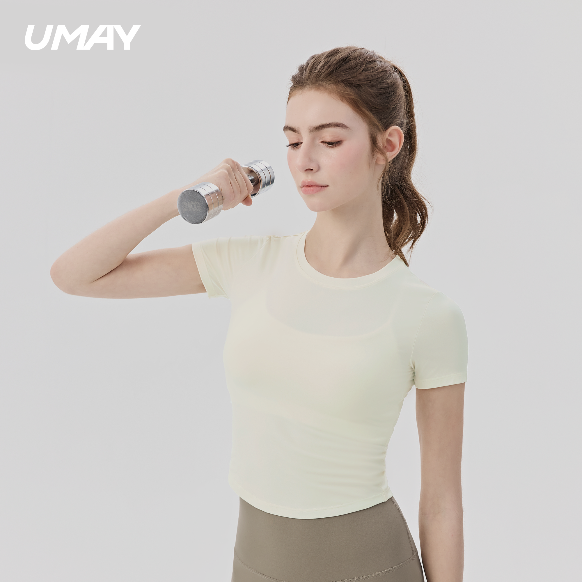 UMAY瑜伽短袖健身衣T恤女士新款普拉提训练服轻薄修身运动上衣