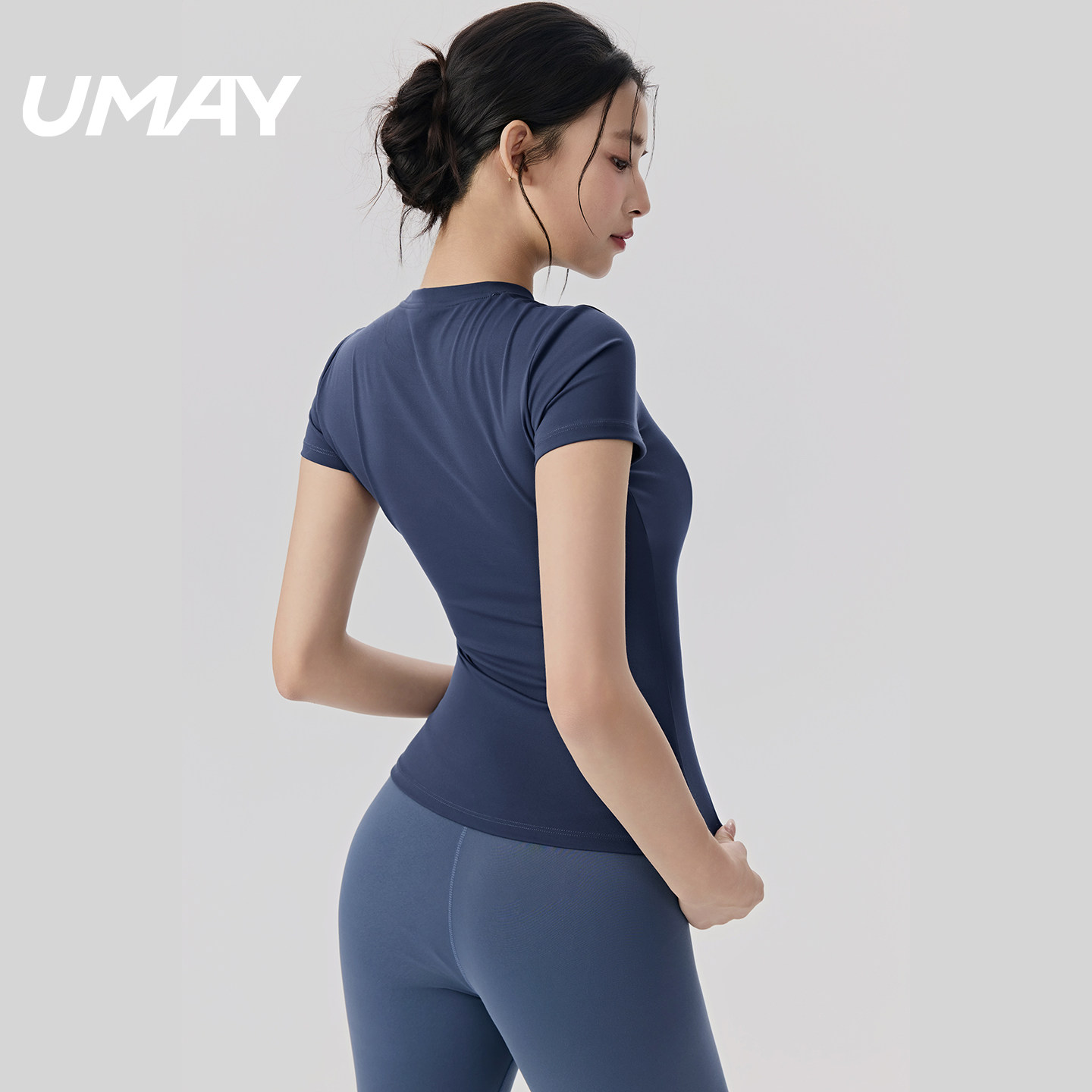 佑美瑜伽服上衣女新款圆领紧身短袖T恤普拉提修身跑步运动健身服