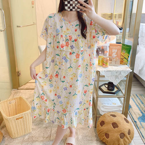 棉绸夏季甜美宽松睡裙新款