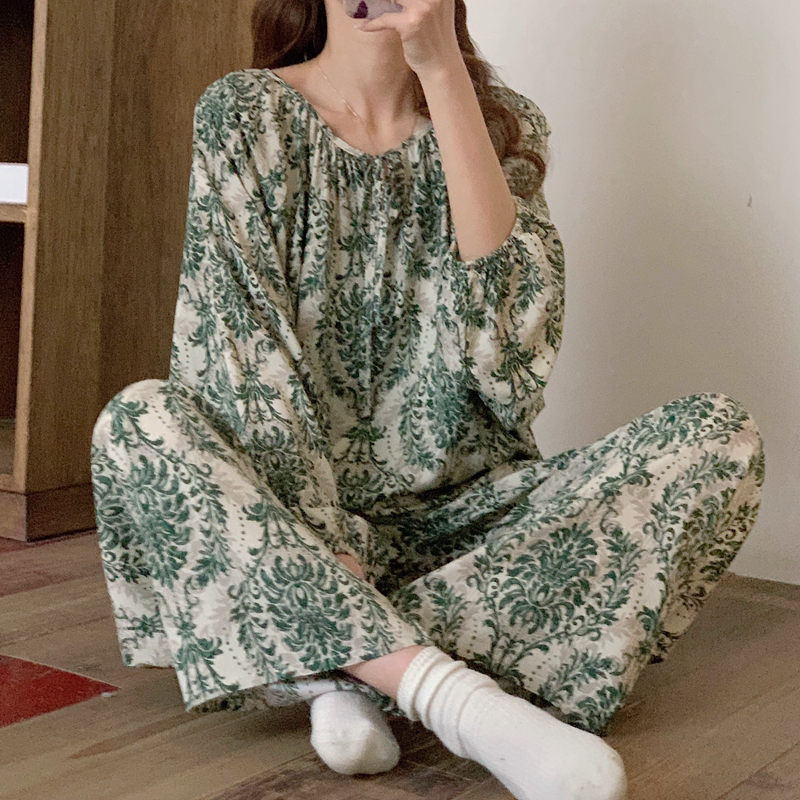 女棉绸中国风睡衣套装