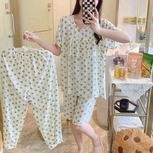 女棉绸防凸点睡衣三件套
