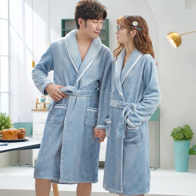 加绒加厚法兰绒情侣睡袍