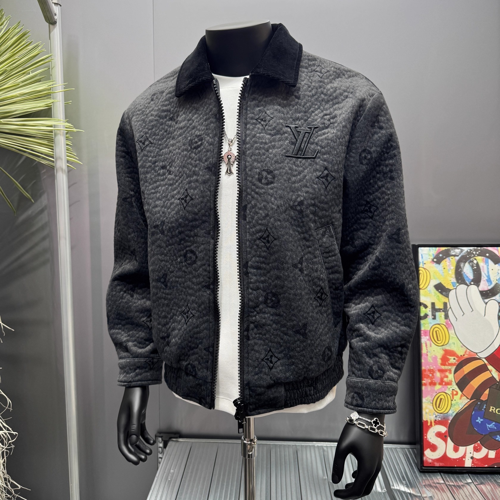 欧洲站秋冬款加厚夹棉轻奢品质潮流个性刺绣男翻领休闲夹克外套