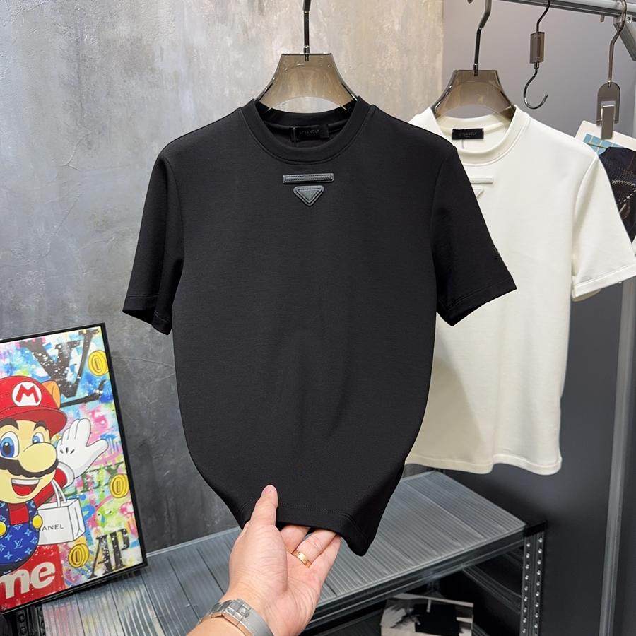 欧洲站新款轻奢潮欧货高级感极简磨毛加厚短袖T恤男圆领修身打底