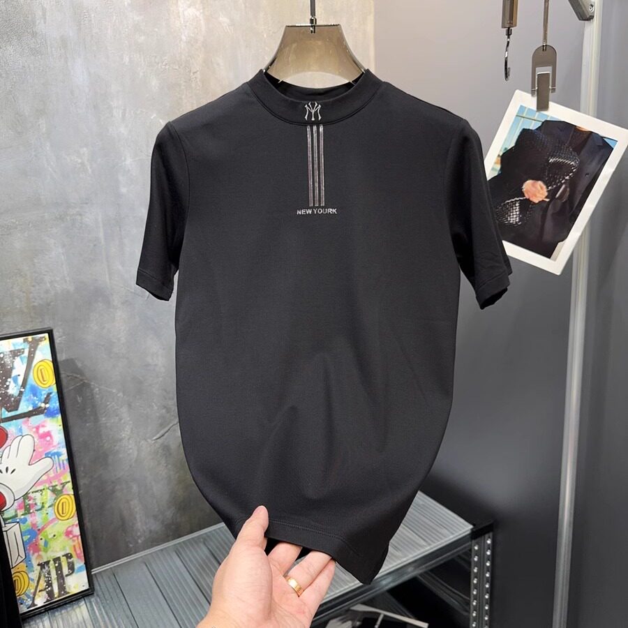 清仓捡漏~轻奢欧货高级感极简刺绣加厚短袖T恤男圆领修身打底