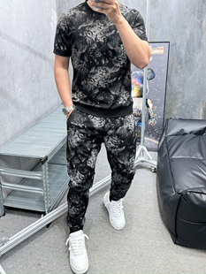 印花狮子图案男士 个性 短袖 少量福利 休闲套装 新款 T恤修身 24夏季