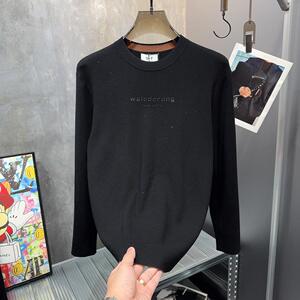 欧洲站新款潮流欧货轻奢品质烫钻满天星男修身针织毛衣长袖打底衫