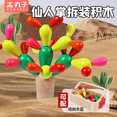 木质仙人掌拼插益智思维训练玩具