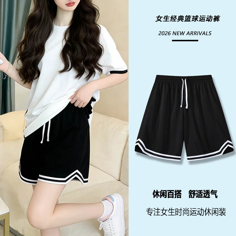 学生透气篮球短裤女士夏季宽松速干运动休闲直筒五分阔腿训练裤男