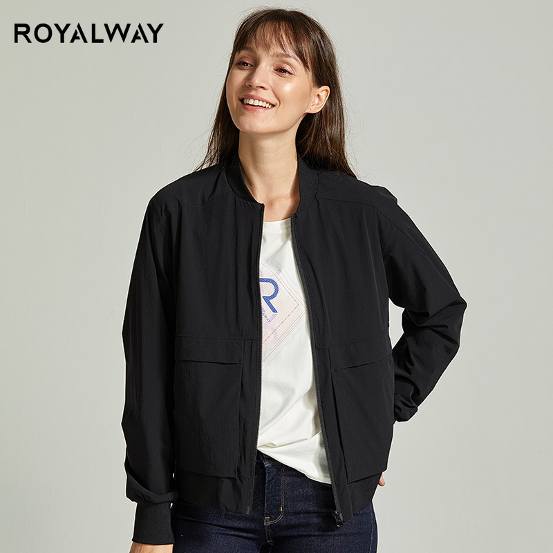 ROYALWAY美户休闲夹克男女款春秋棒球衫圆领开衫薄款透气宽松外套