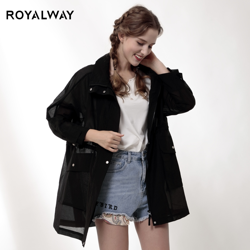 ROYALWAY美户中长款风衣女式轻薄夹克户外皮肤衣遮阳透气外套上衣
