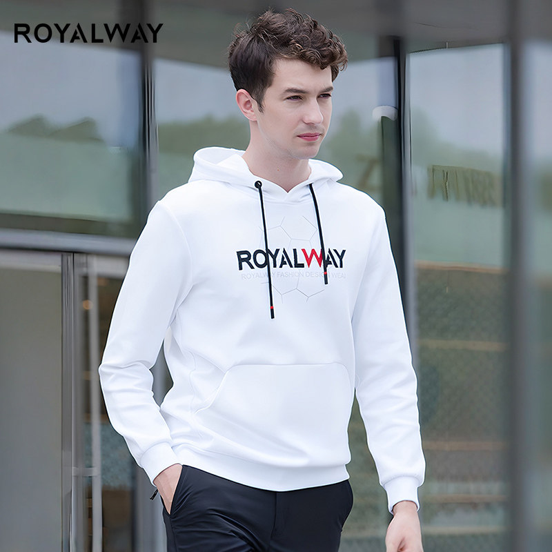 ROYALWAY连帽卫衣男春秋季百搭logo刺绣运动休闲简约舒适套头外套
