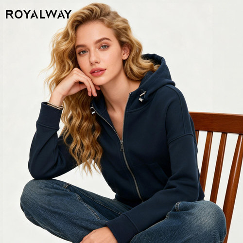 ROYALWAY短款拉链连帽卫衣女休闲