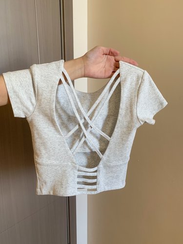 设计感辣妹交叉露背短袖T恤女夏纯欲甜辣性感美背修身短款上衣潮