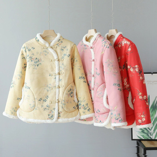 2025新款中式棉服立领盘扣短款东北大花外套女款冬季保暖外套